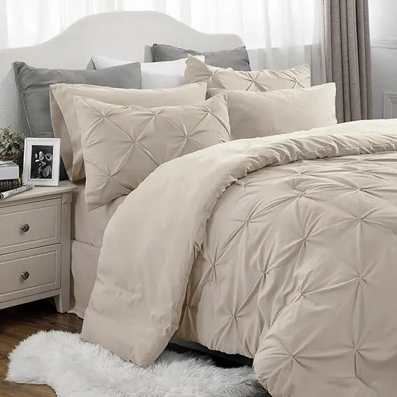 7 Piece King Size Pintuck Comforter Set Ultra Soft All Season Bedding