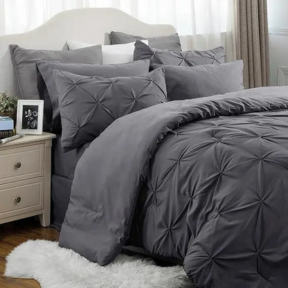 7 Piece King Size Pintuck Comforter Set Ultra Soft All Season Bedding