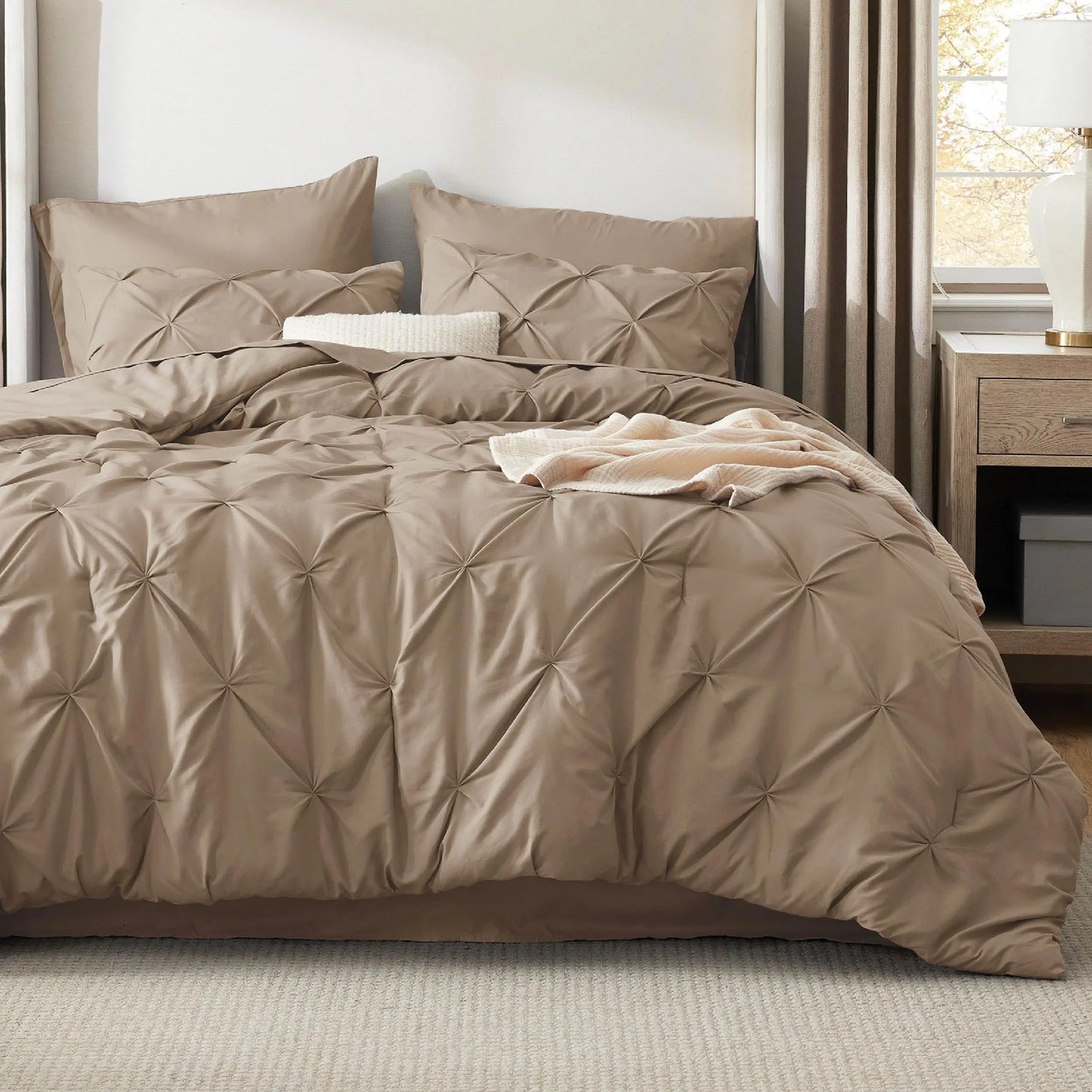 7 Piece King Size Pintuck Comforter Set Ultra Soft All Season Bedding