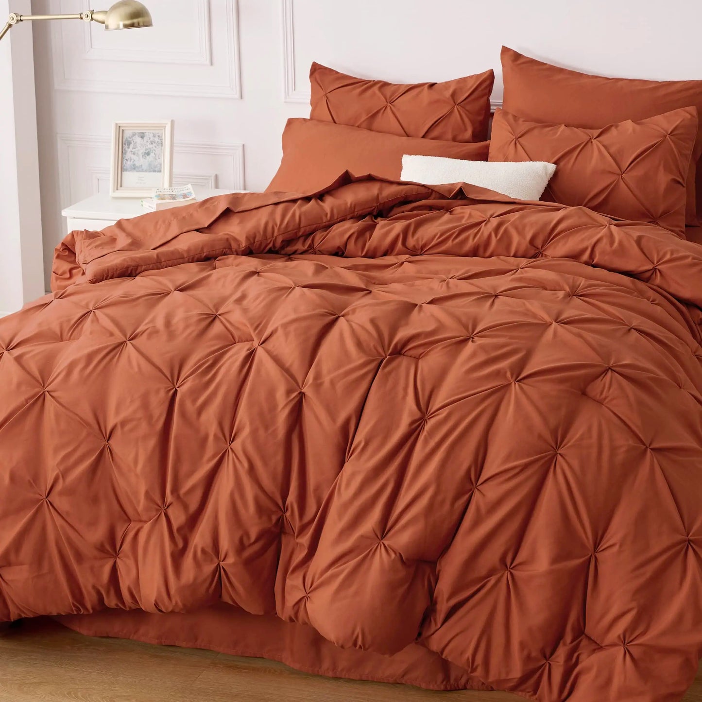 7 Piece King Size Pintuck Comforter Set Ultra Soft All Season Bedding