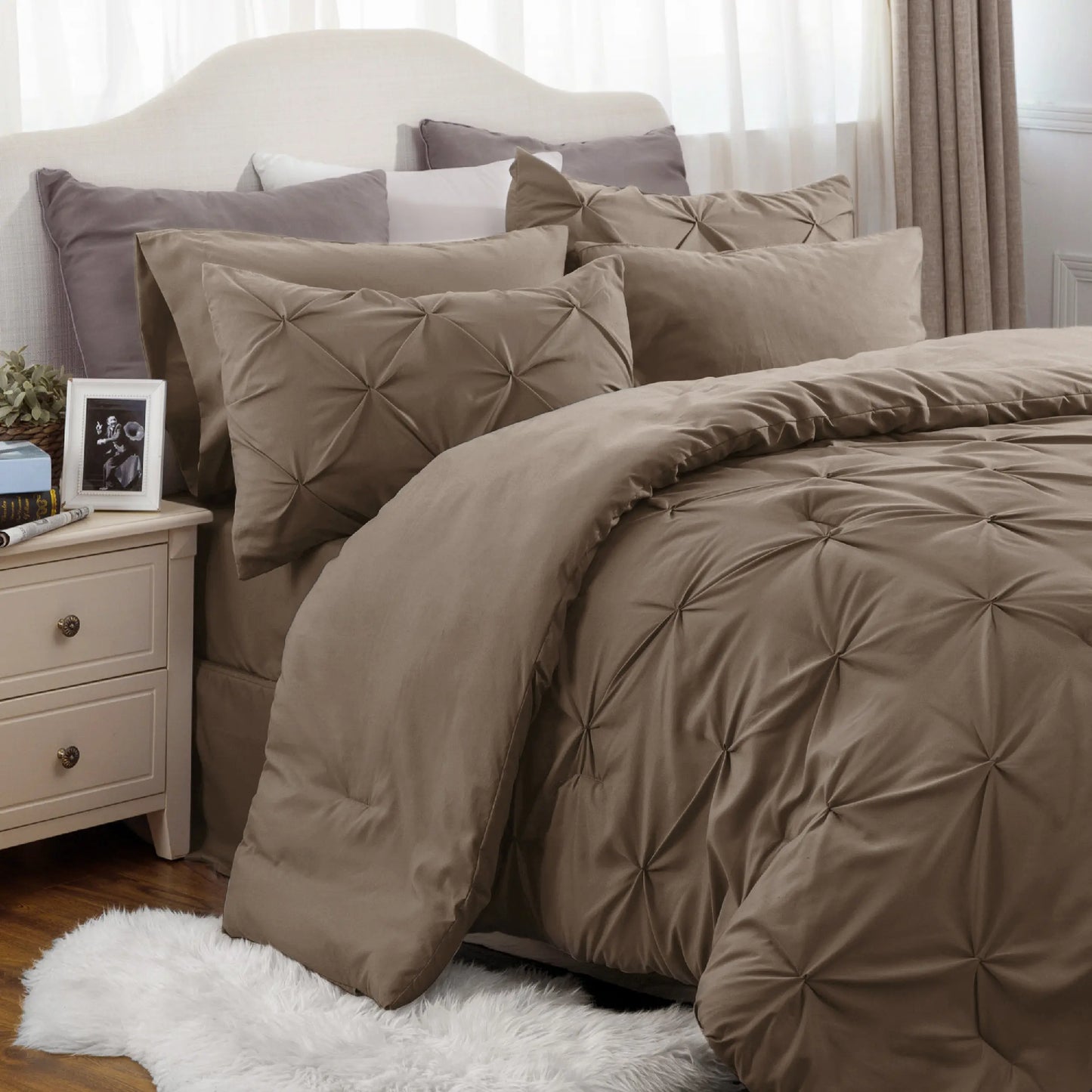 7 Piece King Size Pintuck Comforter Set Ultra Soft All Season Bedding