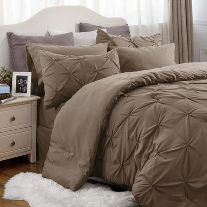 7 Piece King Size Pintuck Comforter Set Ultra Soft All Season Bedding