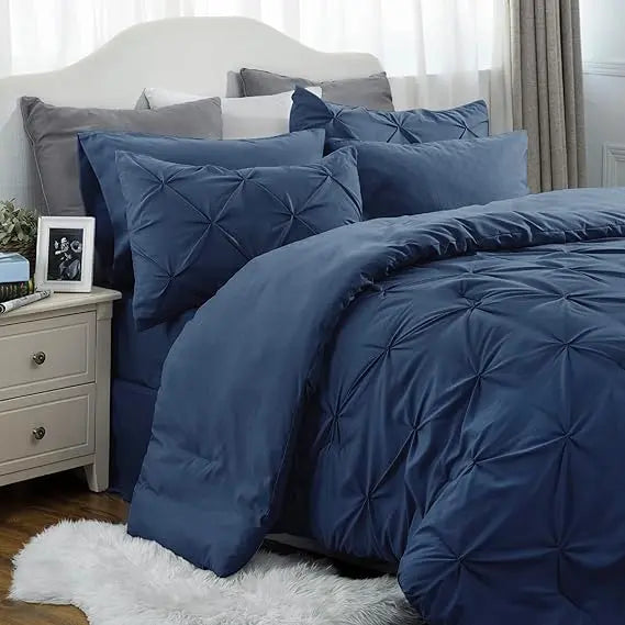 7 Piece King Size Pintuck Comforter Set Ultra Soft All Season Bedding