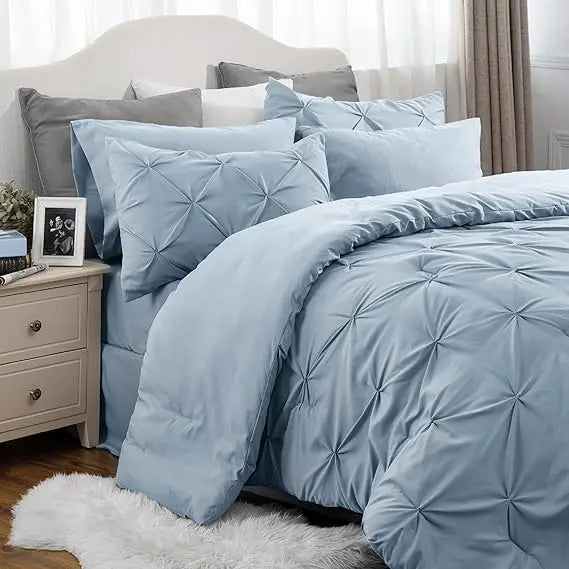 7 Piece King Size Pintuck Comforter Set Ultra Soft All Season Bedding