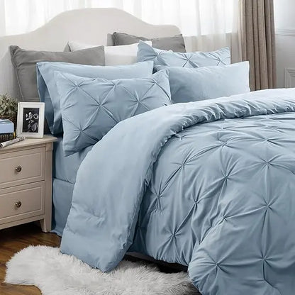 7 Piece King Size Pintuck Comforter Set Ultra Soft All Season Bedding