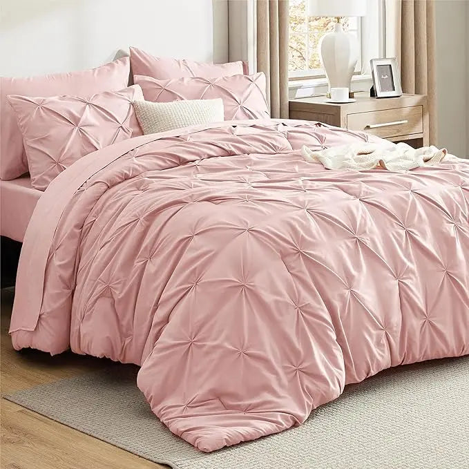 7 Piece King Size Pintuck Comforter Set Ultra Soft All Season Bedding