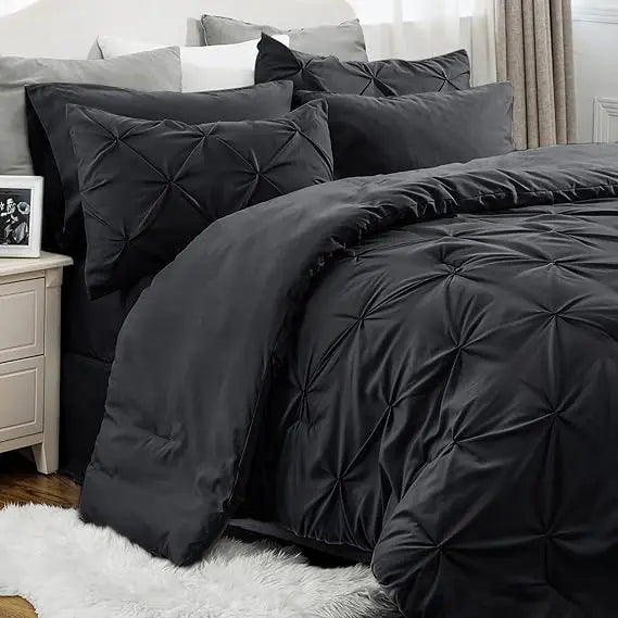 7 Piece King Size Pintuck Comforter Set Ultra Soft All Season Bedding