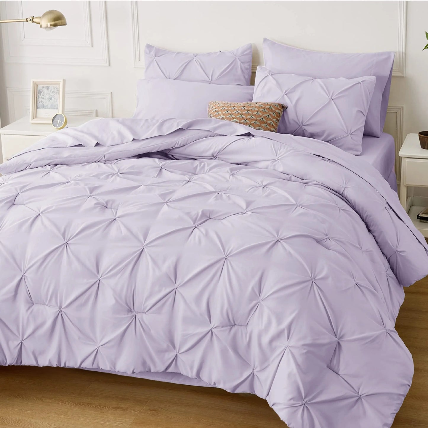 7 Piece King Size Pintuck Comforter Set Ultra Soft All Season Bedding