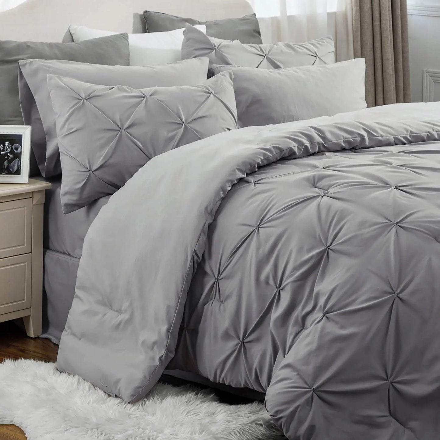 7 Piece King Size Pintuck Comforter Set Ultra Soft All Season Bedding