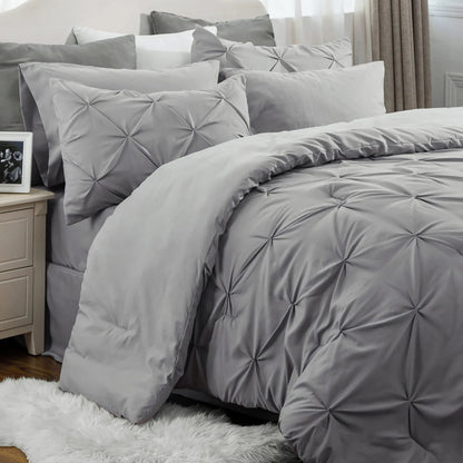 7 Piece King Size Pintuck Comforter Set Ultra Soft All Season Bedding