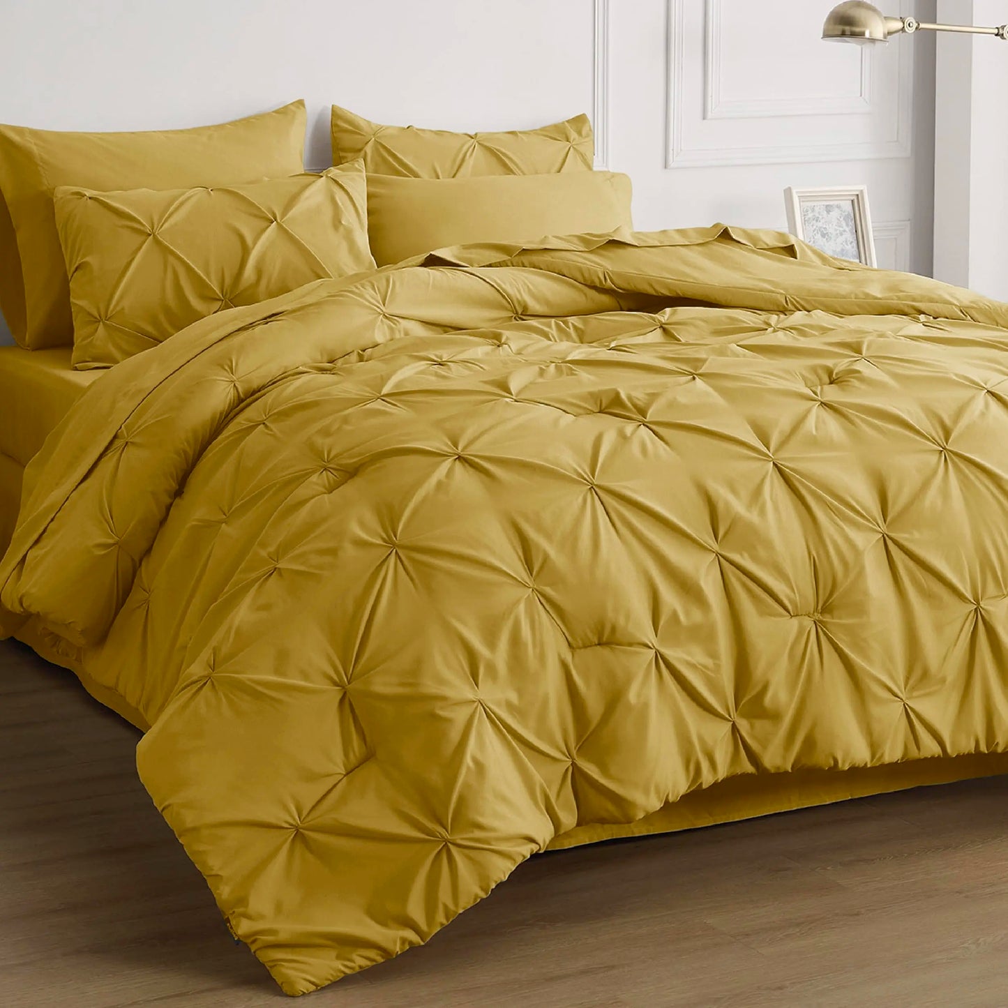 7 Piece King Size Pintuck Comforter Set Ultra Soft All Season Bedding