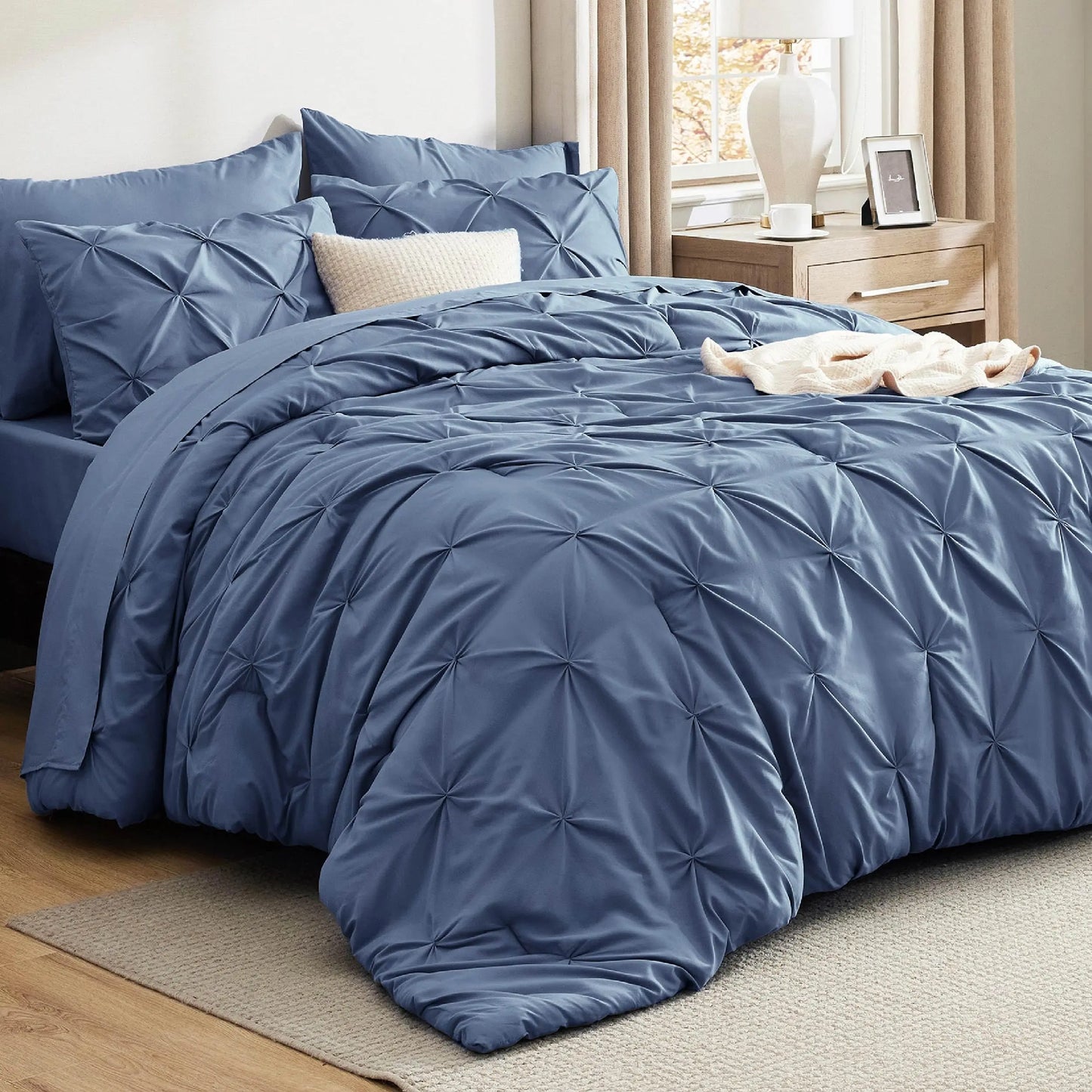 7 Piece King Size Pintuck Comforter Set Ultra Soft All Season Bedding