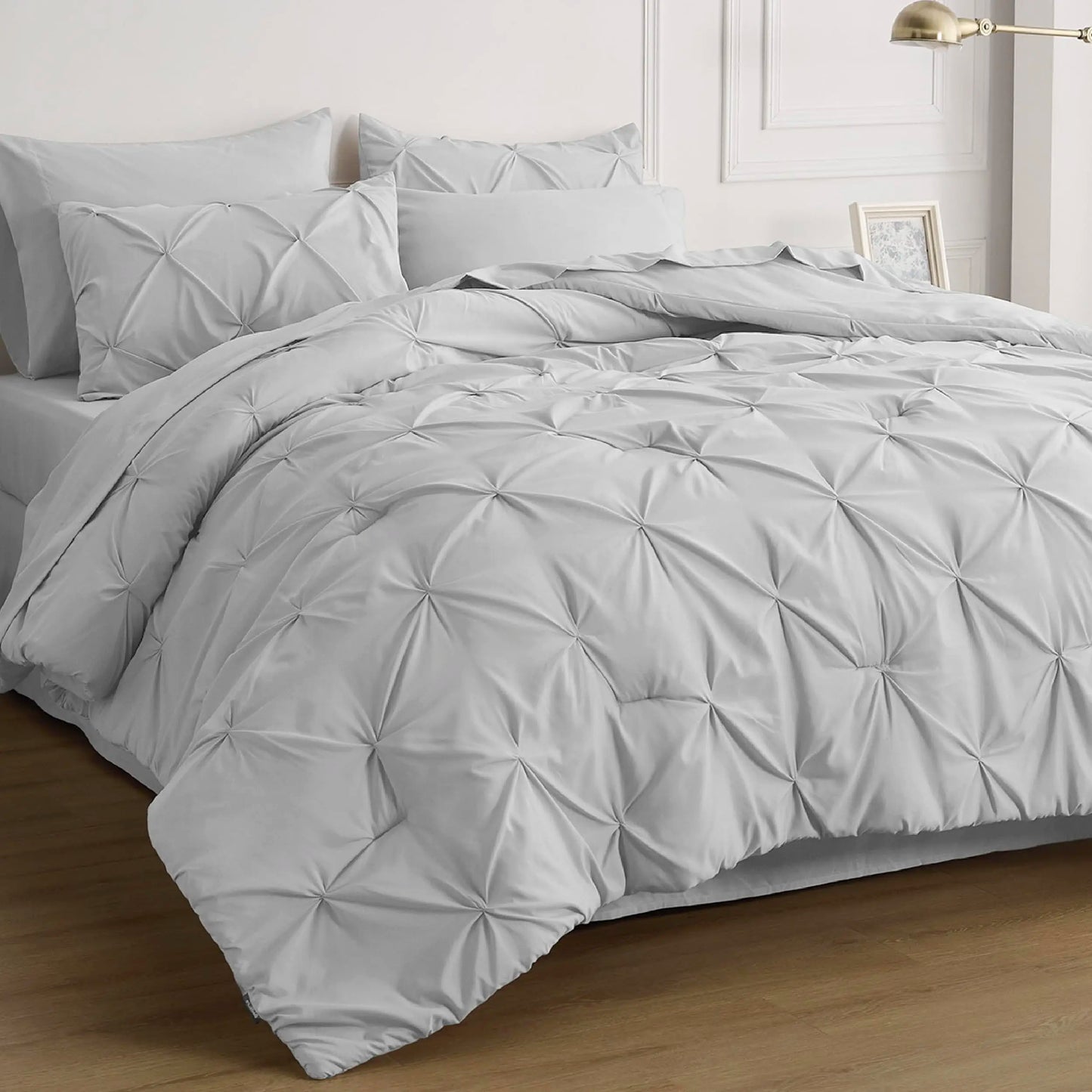 7 Piece King Size Pintuck Comforter Set Ultra Soft All Season Bedding