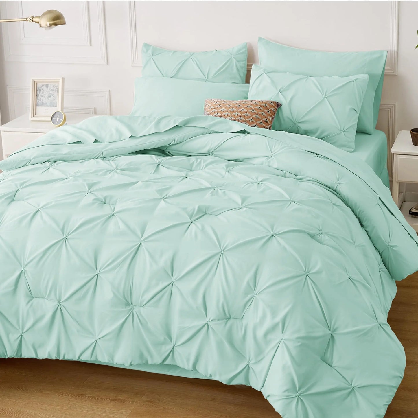 7 Piece King Size Pintuck Comforter Set Ultra Soft All Season Bedding