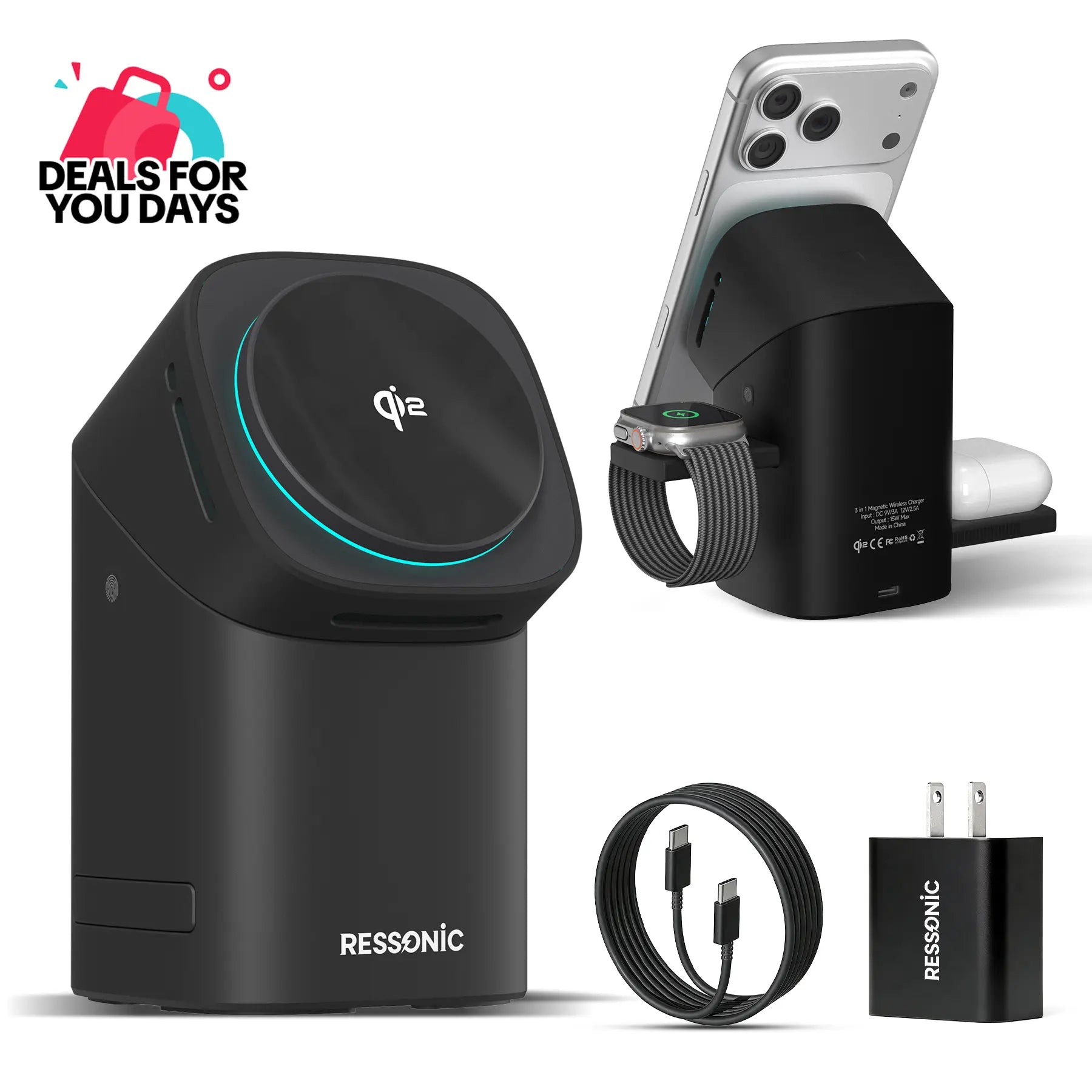 3-in-1 Magnetic Wireless Charging Station for Phone Watch & Earbuds