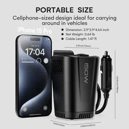 150W Car Power Inverter with AC Outlets USB and PD Fast Charging