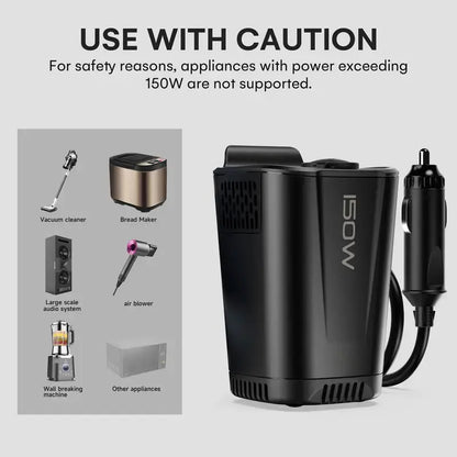 150W Car Power Inverter with AC Outlets USB and PD Fast Charging