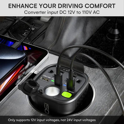 150W Car Power Inverter with AC Outlets USB and PD Fast Charging
