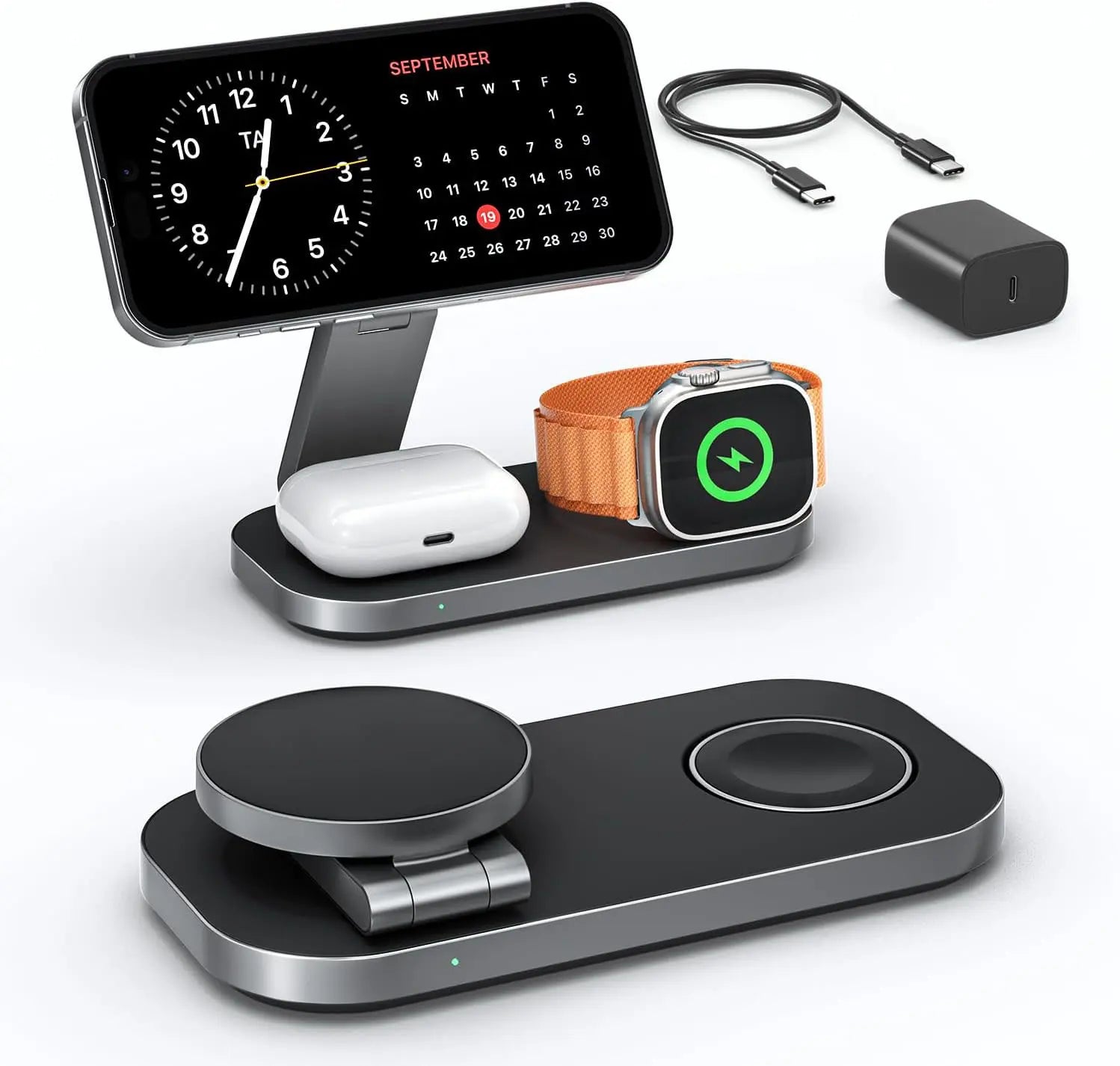 Foldable 3 In 1 Magnetic Wireless Charger with Fast Charging Stand