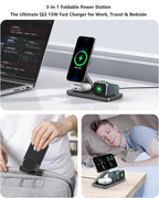 Foldable 3 In 1 Magnetic Wireless Charger with Fast Charging Stand