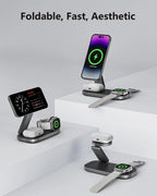 Foldable 3 In 1 Magnetic Wireless Charger with Fast Charging Stand