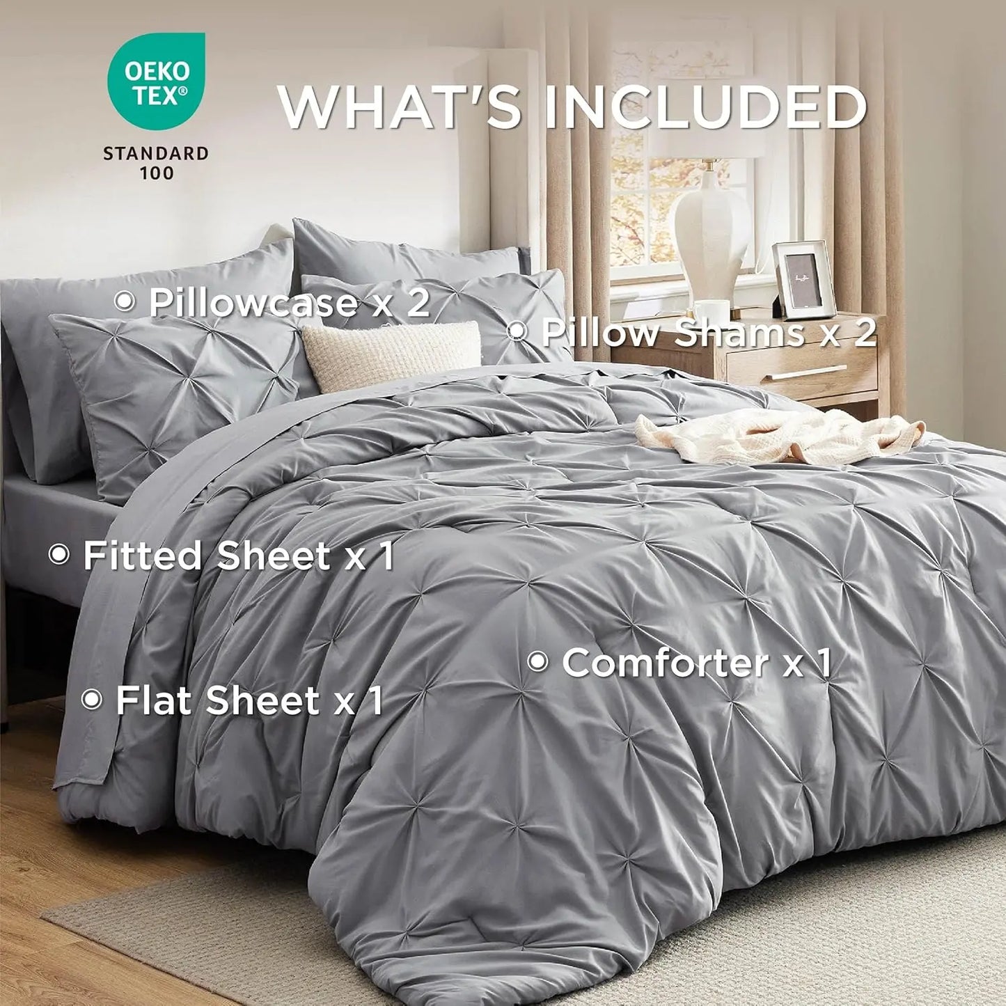 7 Piece King Size Pintuck Comforter Set Ultra Soft All Season Bedding