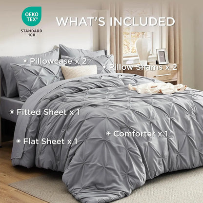 7 Piece King Size Pintuck Comforter Set Ultra Soft All Season Bedding