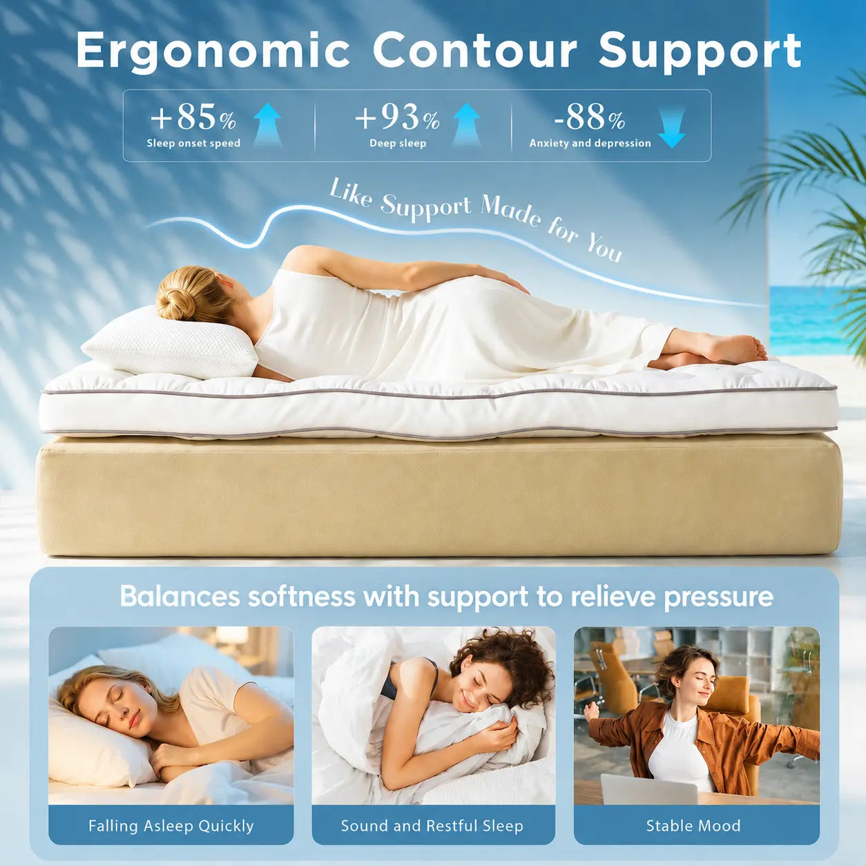 Cooling Mattress Topper Memory Foam Pillow Top for Back Pain Relief