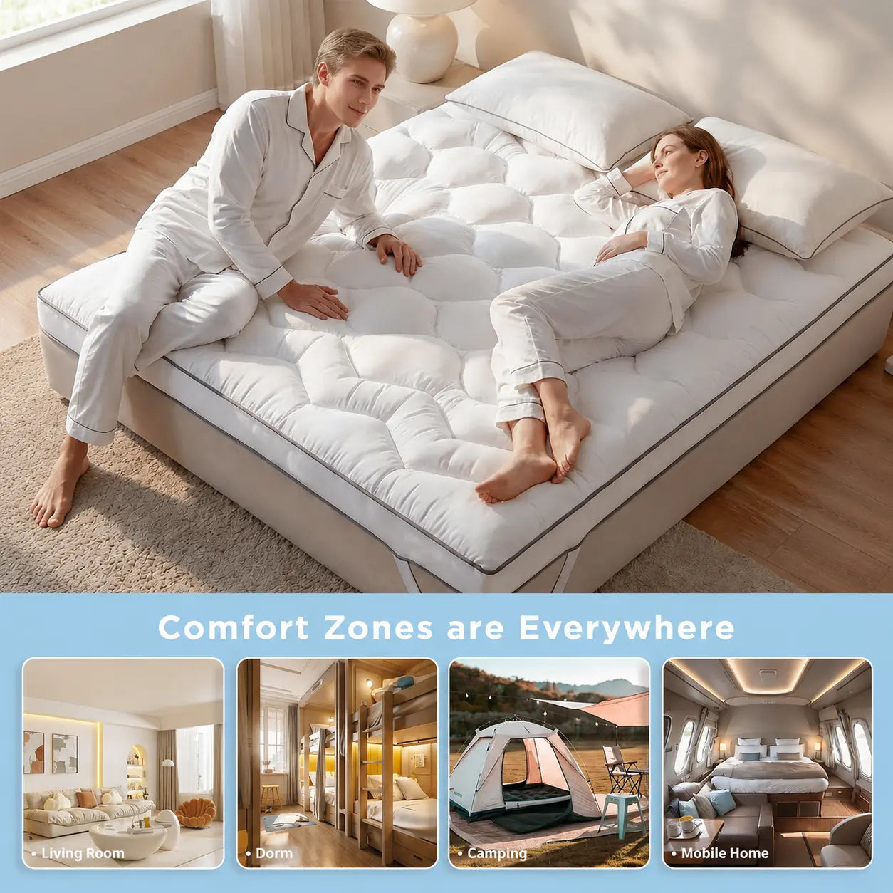 Cooling Mattress Topper Memory Foam Pillow Top for Back Pain Relief
