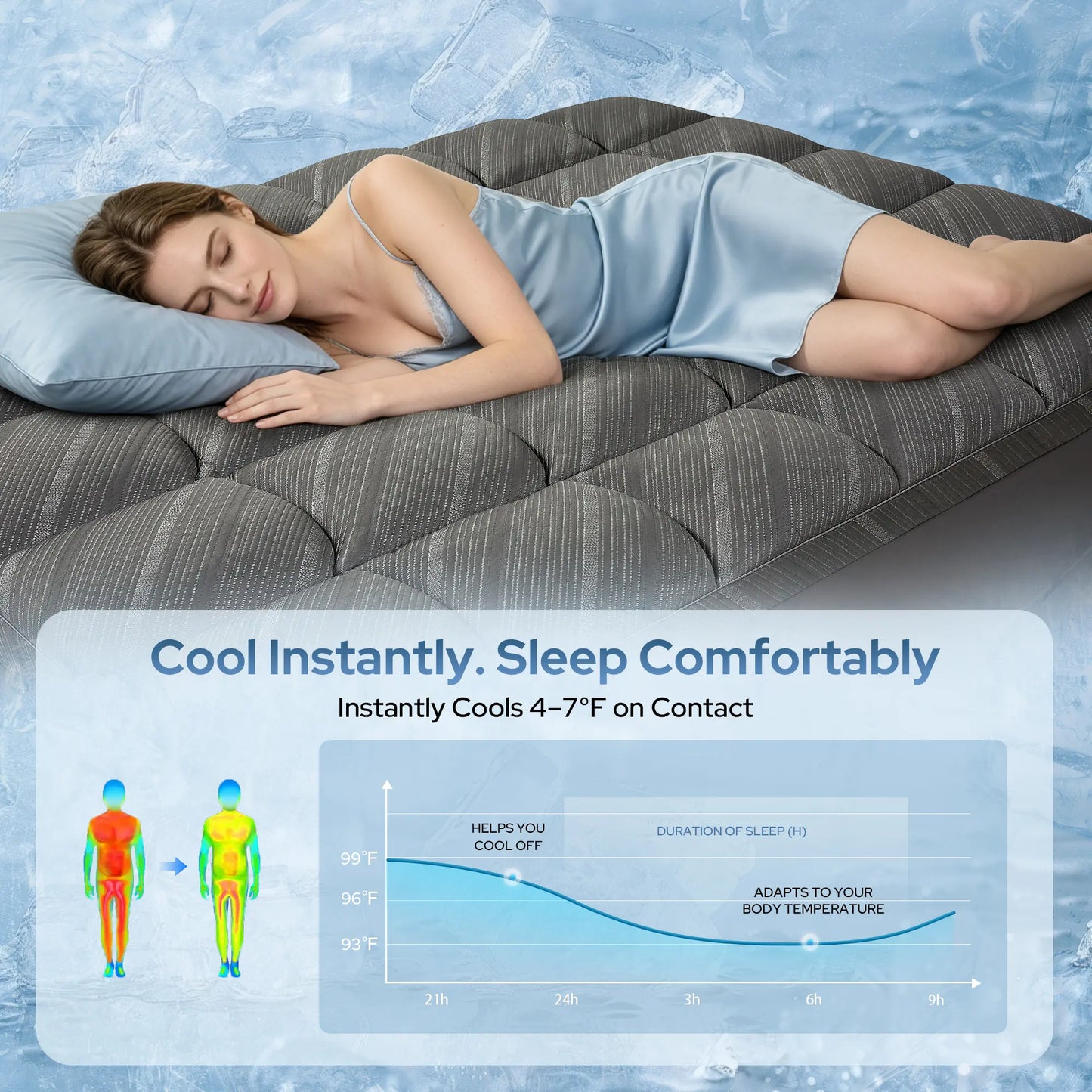 Cooling Silver Infused Mattress Topper Waterproof Breathable Mattress Pad