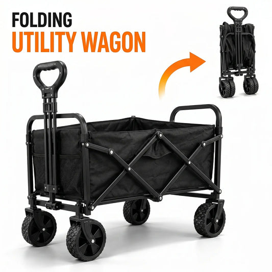 Collapsible Wagon Cart with Tailgate | Heavy Duty 350lbs Folding Utility Wagon