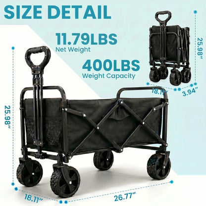 Collapsible Wagon Cart with Tailgate | Heavy Duty 350lbs Folding Utility Wagon