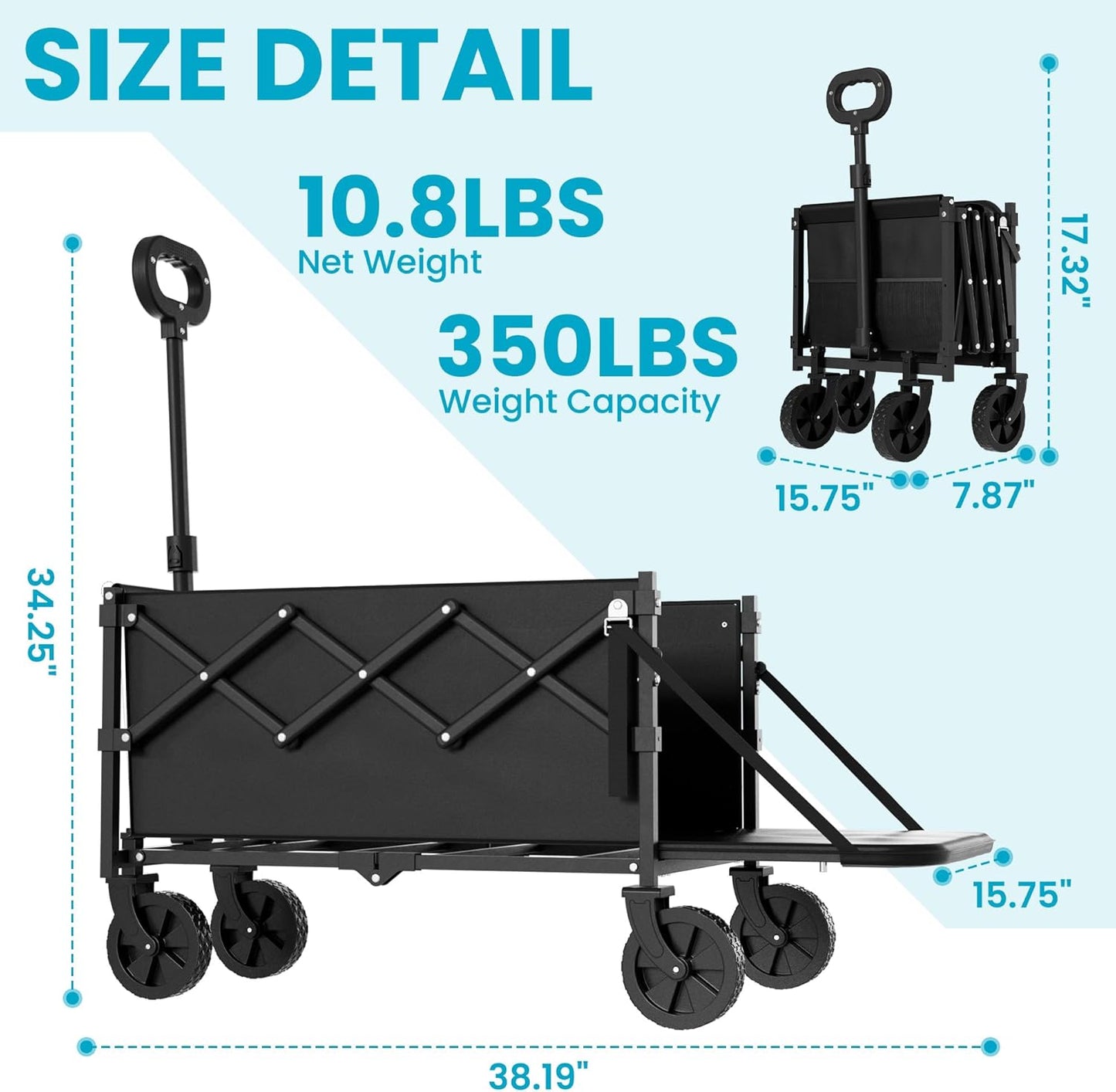 Collapsible Wagon Cart with Tailgate | Heavy Duty 350lbs Folding Utility Wagon