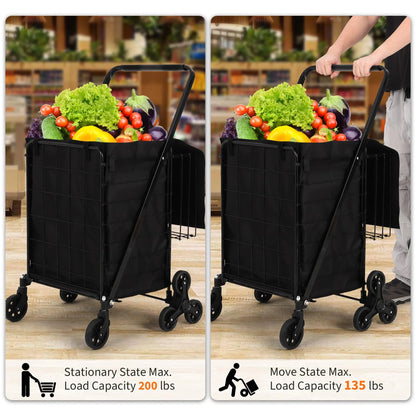 Heavy Duty Stair Climbing Utility Cart with 360° Tri Wheels Folding Shopping Cart