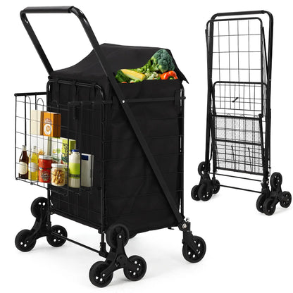 Heavy Duty Stair Climbing Utility Cart with 360° Tri Wheels Folding Shopping Cart