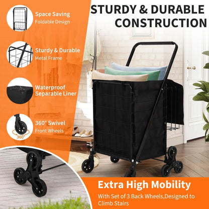 Heavy Duty Stair Climbing Utility Cart with 360° Tri Wheels Folding Shopping Cart