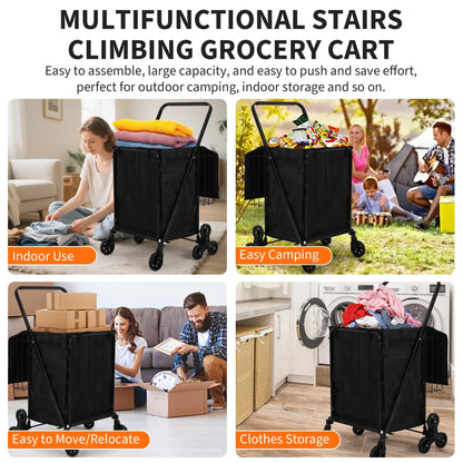 Heavy Duty Stair Climbing Utility Cart with 360° Tri Wheels Folding Shopping Cart