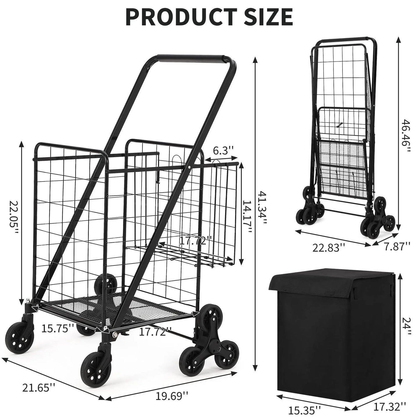 Heavy Duty Stair Climbing Utility Cart with 360° Tri Wheels Folding Shopping Cart