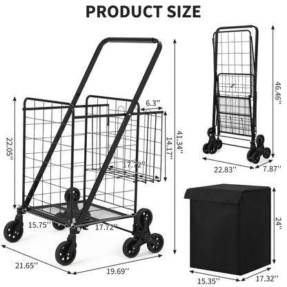 Heavy Duty Stair Climbing Utility Cart with 360° Tri Wheels Folding Shopping Cart