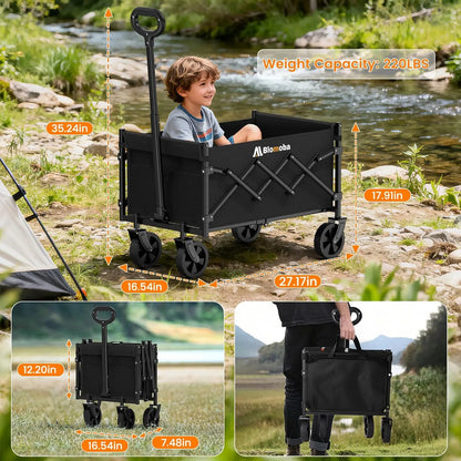 Heavy Duty Folding Utility Wagon Cart 220lbs Portable Shopping Trolley with Wheels