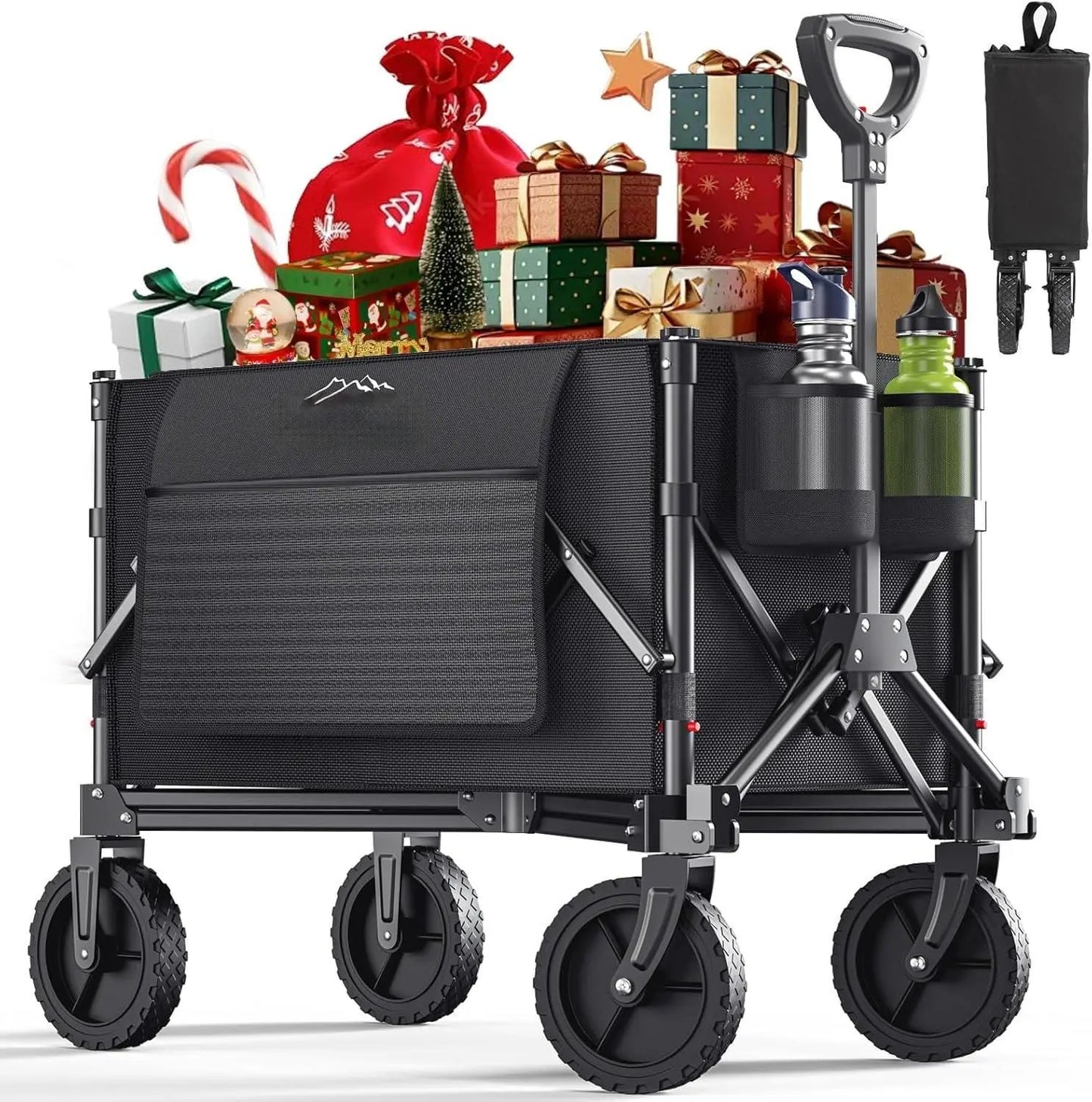 Heavy Duty Folding Wagon Cart 220lbs All Terrain Utility Cart with 360° Wheels