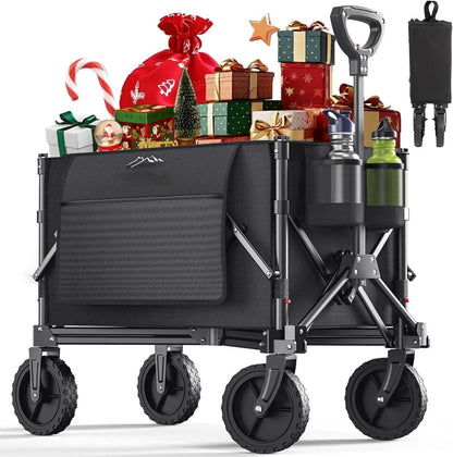 Heavy Duty Folding Wagon Cart 220lbs All Terrain Utility Cart with 360° Wheels