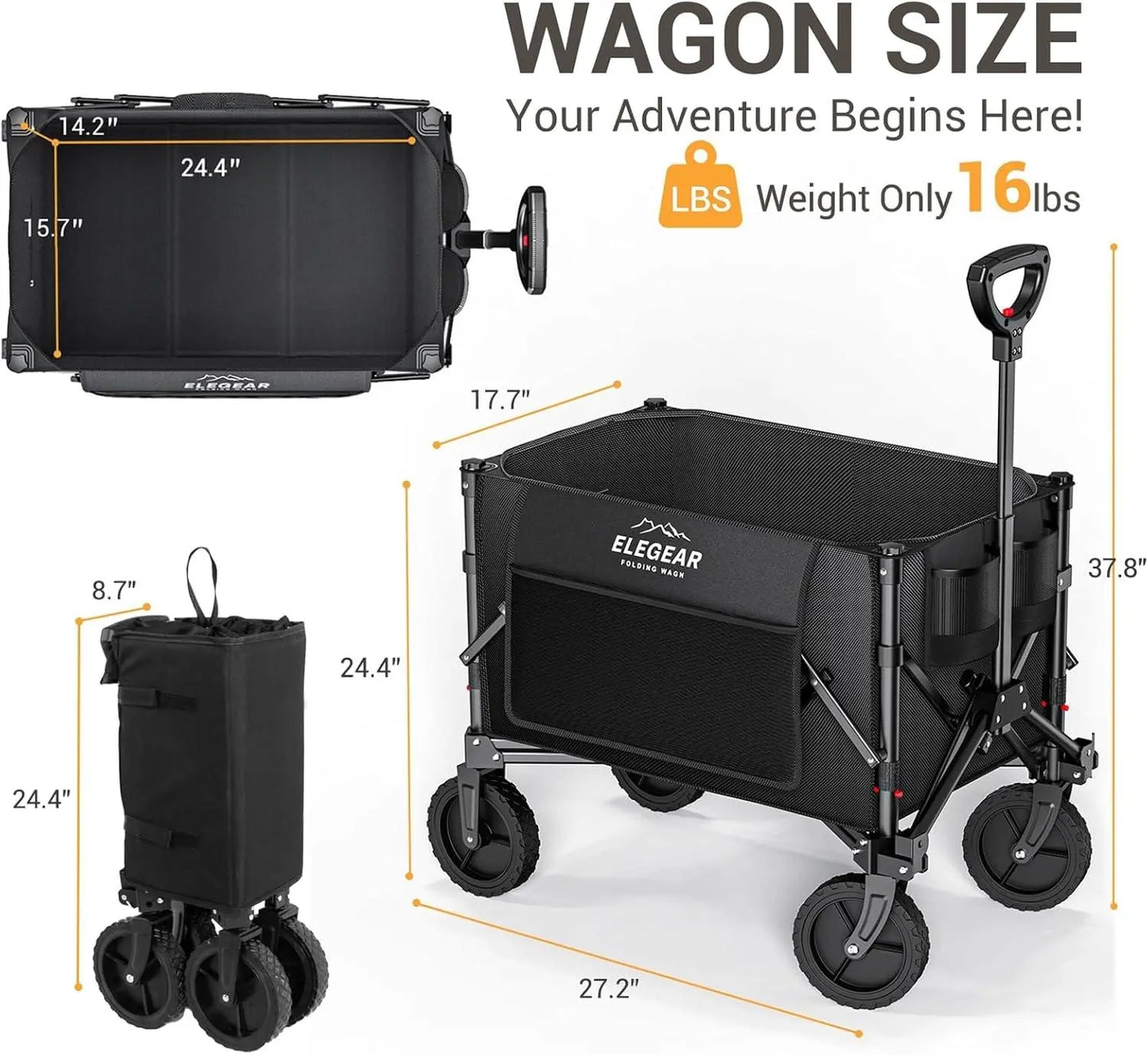 Heavy Duty Folding Wagon Cart 220lbs All Terrain Utility Cart with 360° Wheels